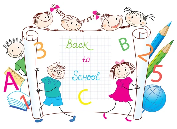 Back to School. Group of funny children. — Stock Vector