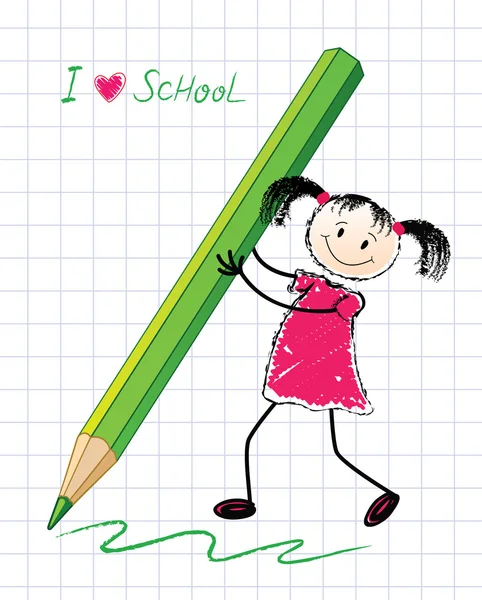 小女孩用一支铅笔. — 图库矢量图片