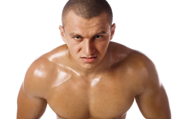 Muscoloso maschio modello bodybuilder rabbia — Foto Stock