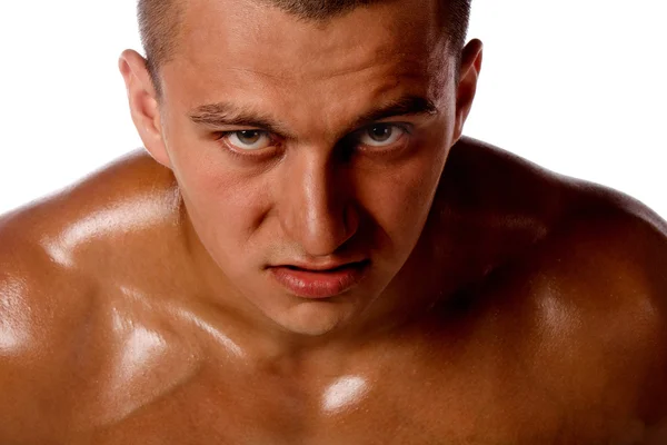 Muscled male model bodybuilder anger — Stock Photo, Image