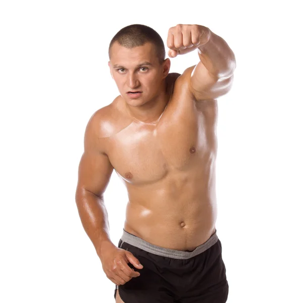 Μυώδης ανδρικό πρότυπο bodybuilder γροθιά — Φωτογραφία Αρχείου