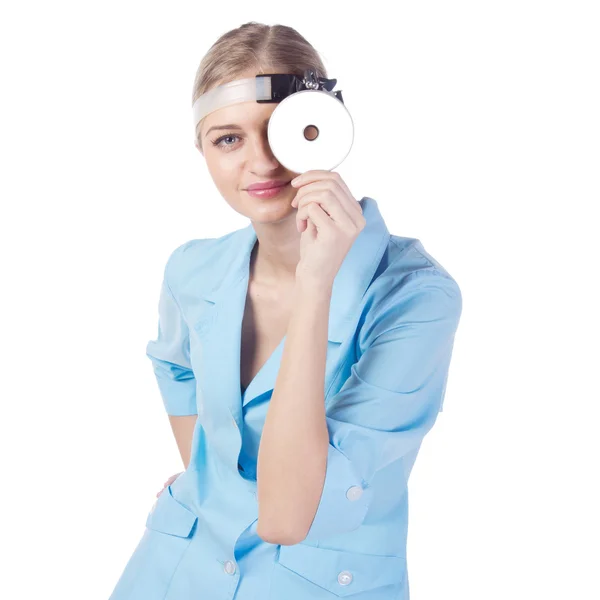 Portrait of a girl doctor in a mask. phonendoscope — Stock Photo, Image