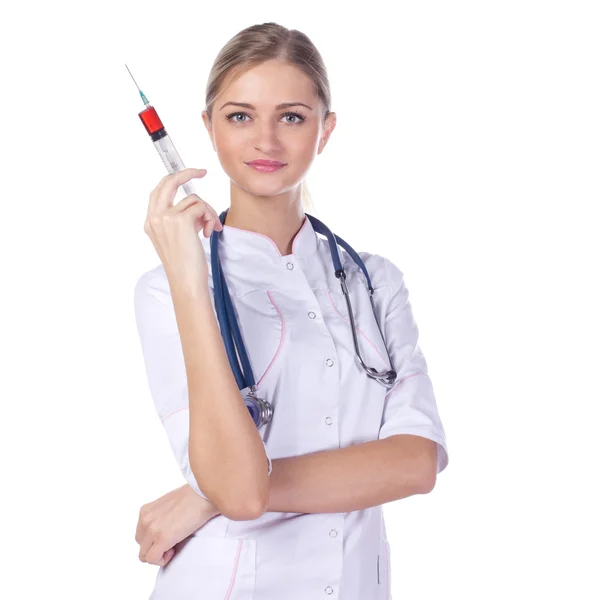 Doutor, menina, injeção de seringa — Fotografia de Stock