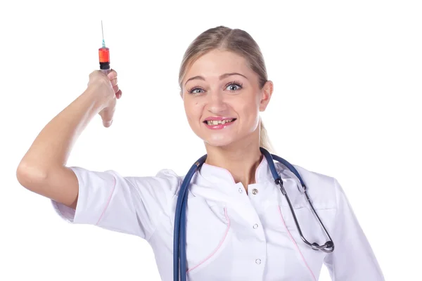 Doctor, girl, syringe injection — Stock Photo, Image