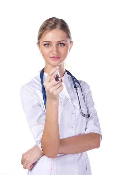 Doktor, kız, şırınga enjeksiyon — Stok fotoğraf