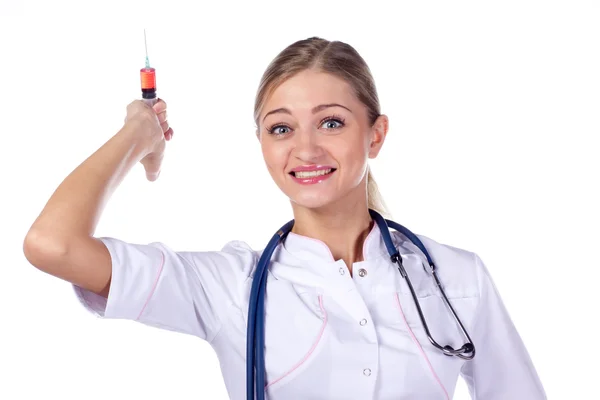 Lekarz, dziewczyna, strzykawka wtrysku — Zdjęcie stockowe