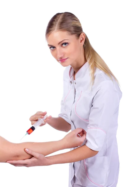 Läkare, flicka, spruta injektion — Stockfoto