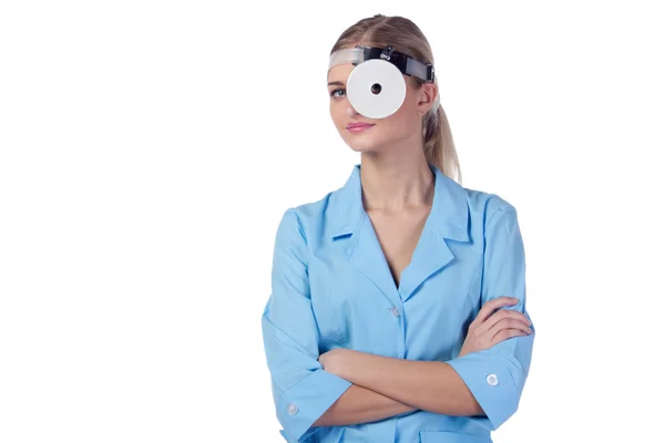 Portrait of a girl doctor in a mask. phonendoscope — Stock Photo, Image