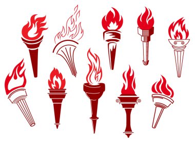 Flaming retro torches clipart