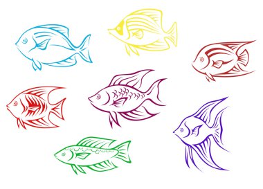 Aquarium fish silhouettes clipart