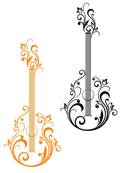 Guitare avec embellissements floraux — Image vectorielle