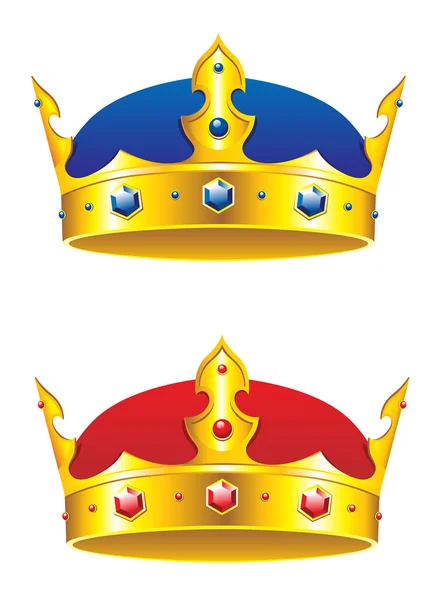 Koning kroon met edelstenen en decoratie — Stockvector