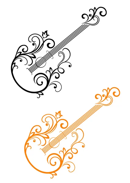 Guitare avec éléments floraux — Image vectorielle