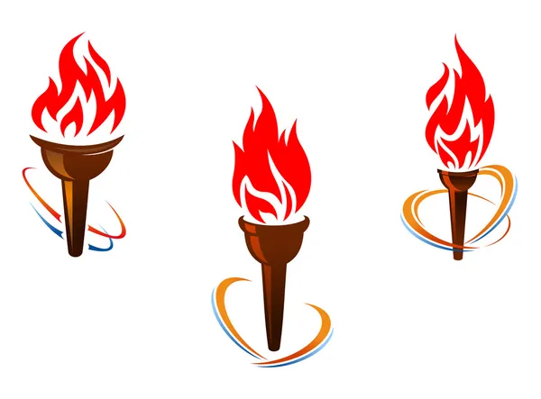 Three torches with fire flames — Stock Vector