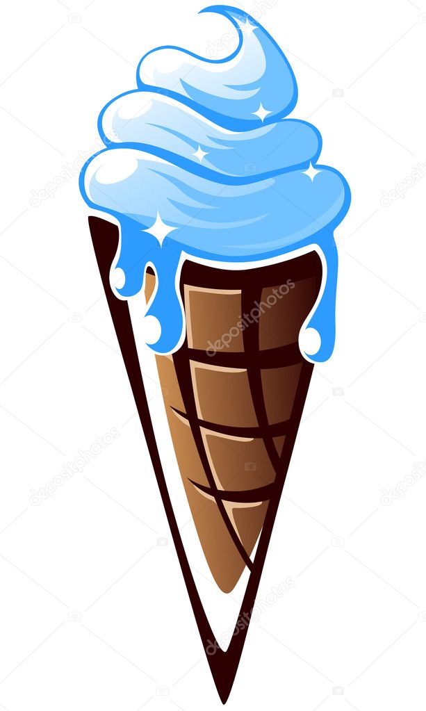 Blue ice cream in waffle cone for fast food design