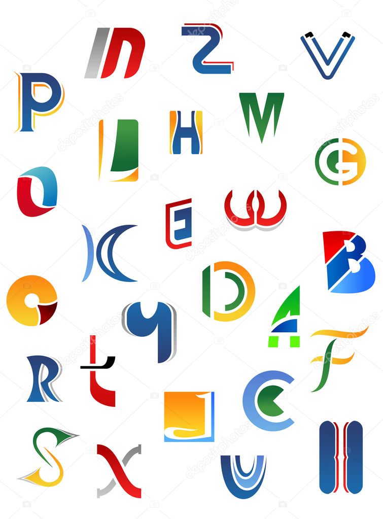 Alphabet letters and icons isolated on white background