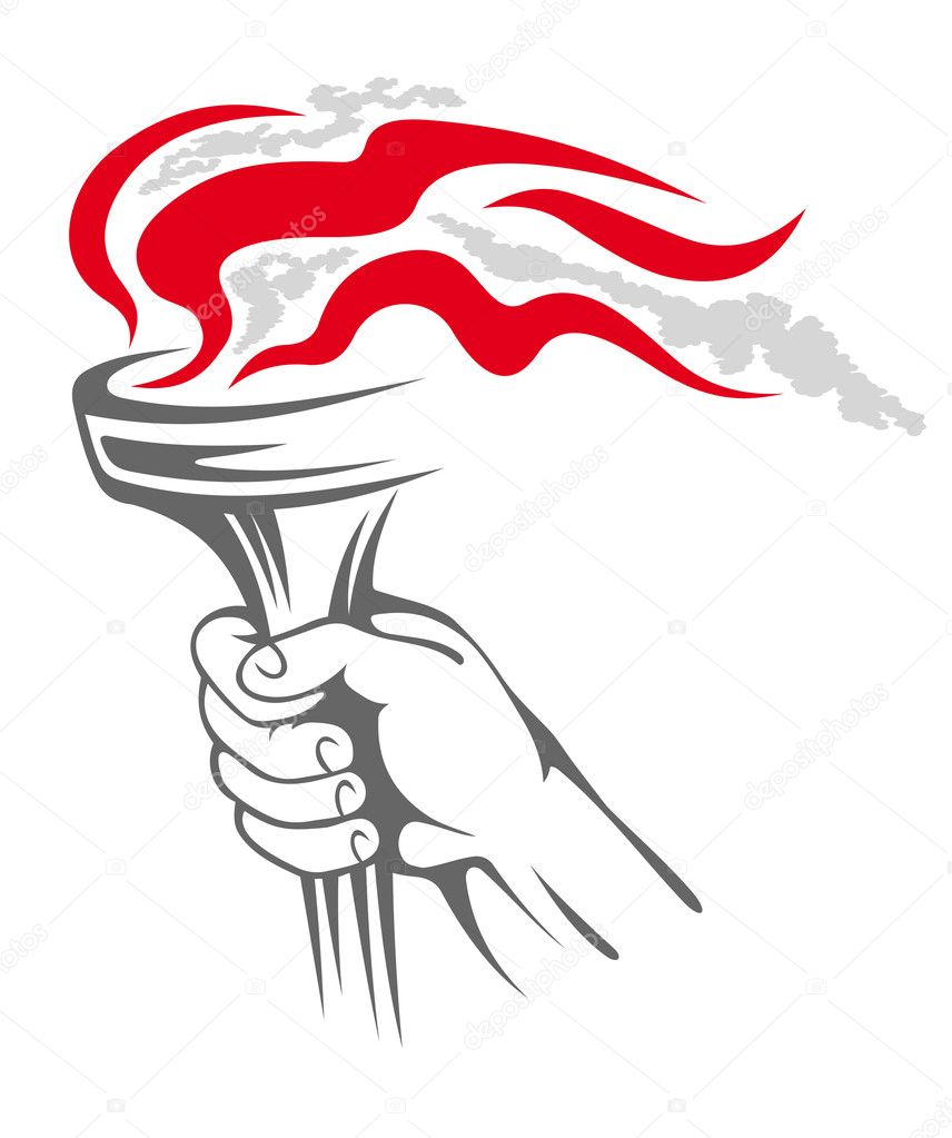 Flaming torch in hand