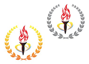 Flaming torches in laurel wreathes clipart