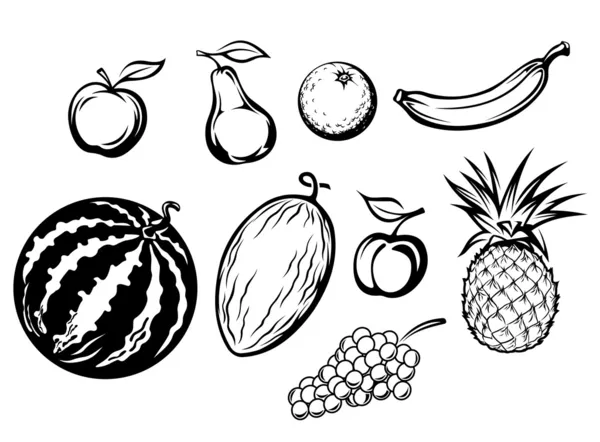 Conjunto de frutas frescas aisladas — Archivo Imágenes Vectoriales