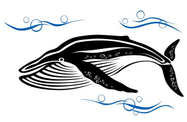 Black whale in ocean water clipart