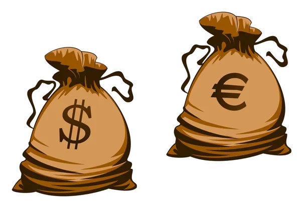 Euro e dólar saco de dinheiro —  Vetores de Stock
