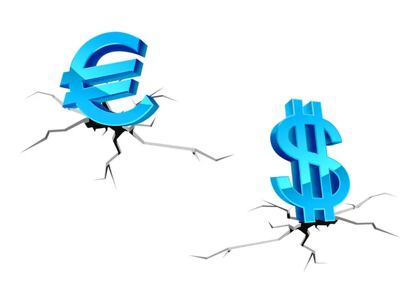 Знаки евро и доллара упали — стоковый вектор