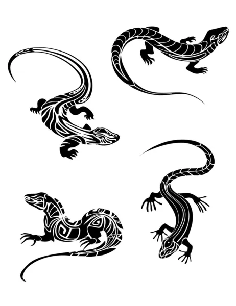 Fast lizards in tribal style — Stock Vector
