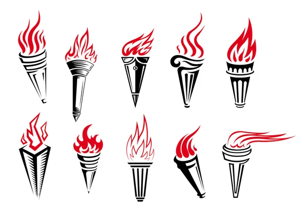 Burning torches set — Stock Vector