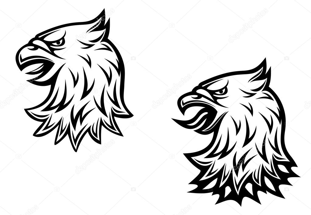 Heraldic eagle head on two variations for medieval concept design