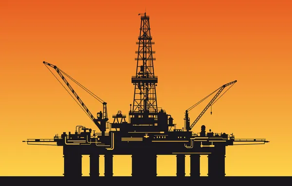Derrick de petróleo en el mar — Vector de stock