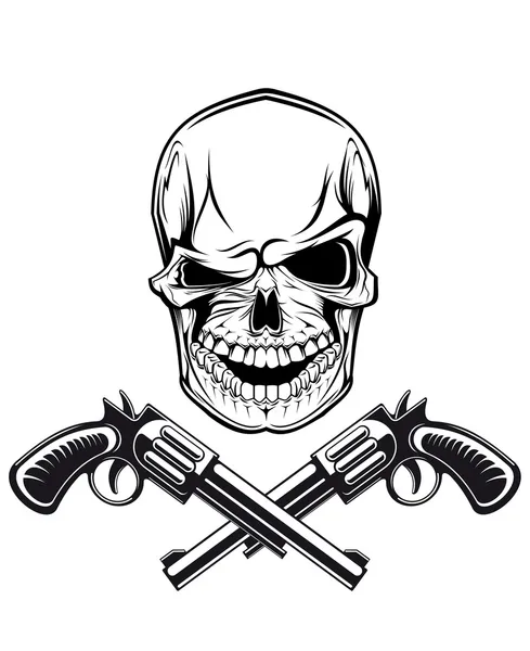 Lachende schedel met revolvers — Stockvector