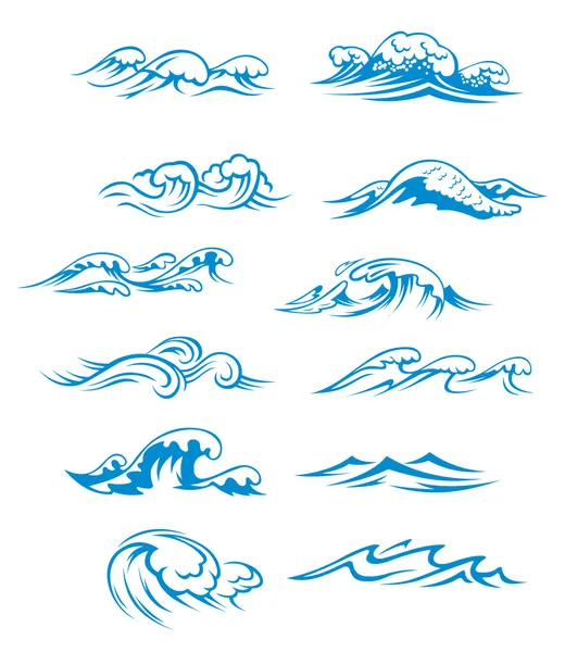 Ensemble de vagues océaniques — Image vectorielle