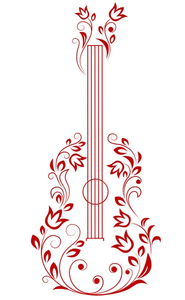 Guitar with floral elements — Stock Vector