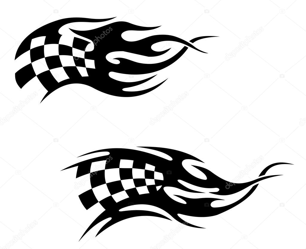 Chequered flag with flames