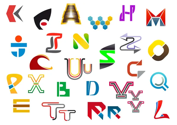 Símbolos de letras coloridas e ícones — Vetor de Stock