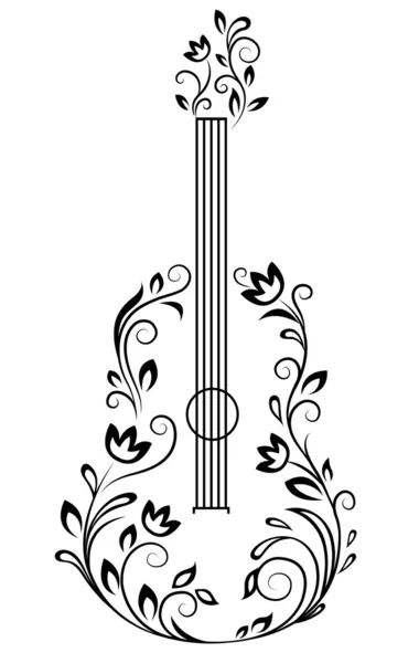 Guitarra con detalles florales — Vector de stock