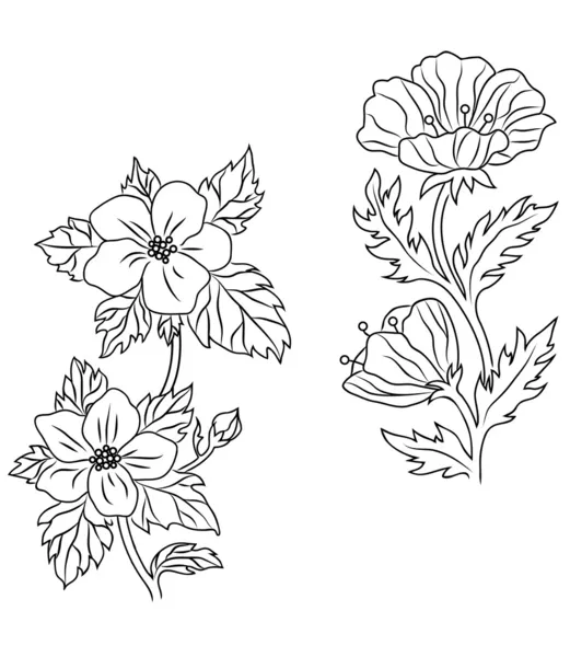 Set de flores en estilo retro — Vector de stock