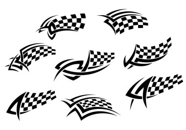 Checkered flags in tribal style clipart