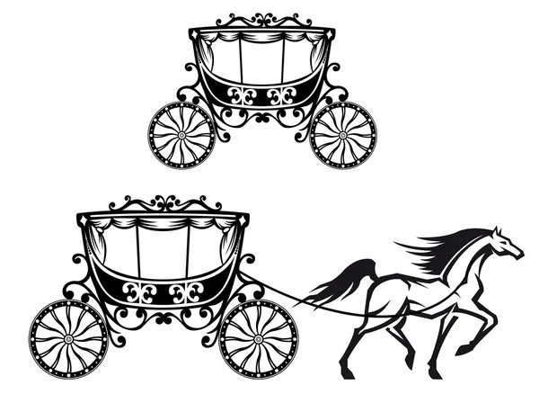 Horse with old carriage — Stock Vector