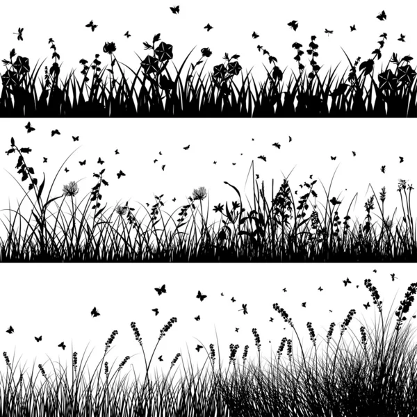Ensemble silhouette prairie — Image vectorielle