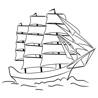 Sketch of nautical sailing vessel clipart