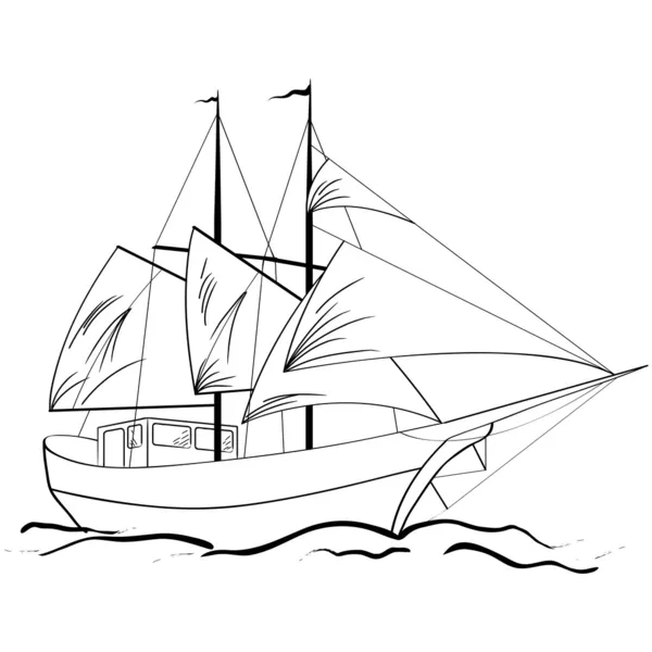 Sketch of nautical sailing vessel — Stock Vector