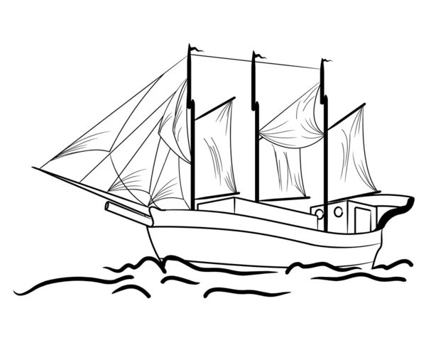 Skizze eines nautischen Segelschiffs — Stockvektor
