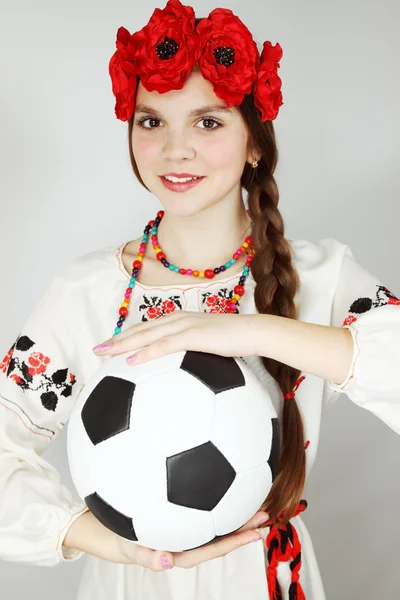 Young Ukrainian woman with ball — Stock Photo, Image