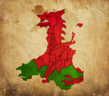 Vintage map of Wales on grunge paper clipart