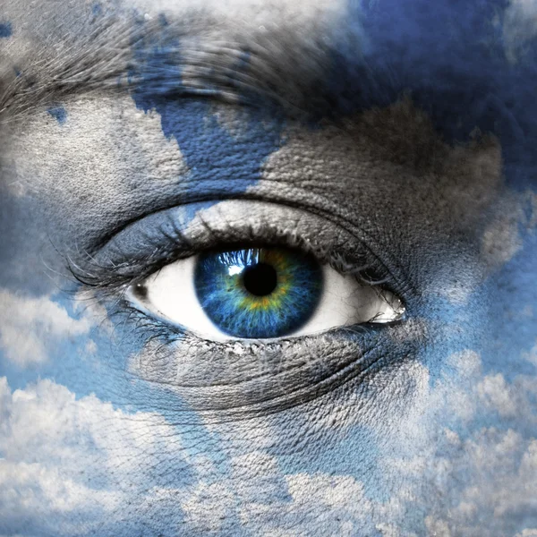 Blue eye with blue sky pattern - Spiritual concept — Stock Photo, Image