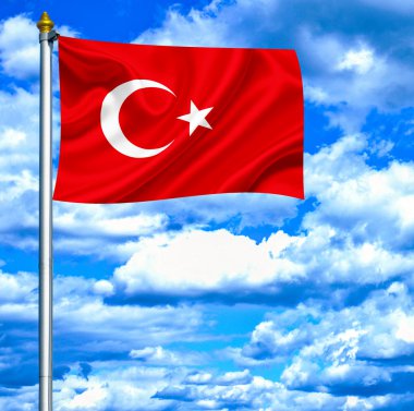 Mavi gökyüzü karşı bayrak sallayarak Türkiye