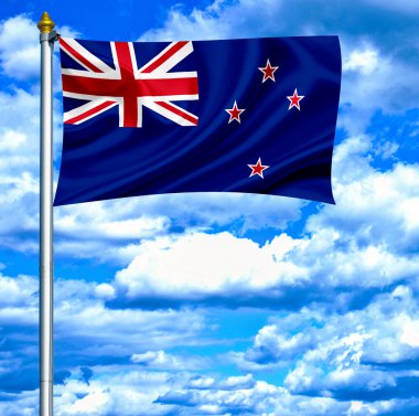 Yeni Zelanda mavi gökyüzü karşı bayrak sallayarak