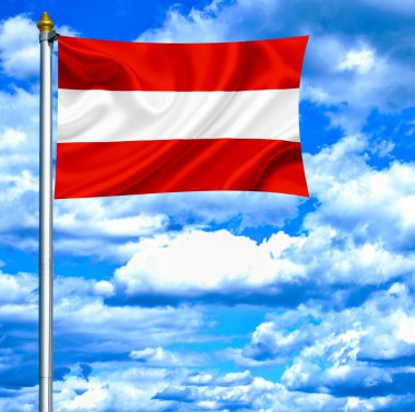 Mavi gökyüzü karşı bayrak sallayarak Avusturya