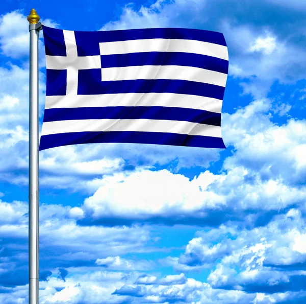Греция размахивает флагом против голубого неба — стоковое фото